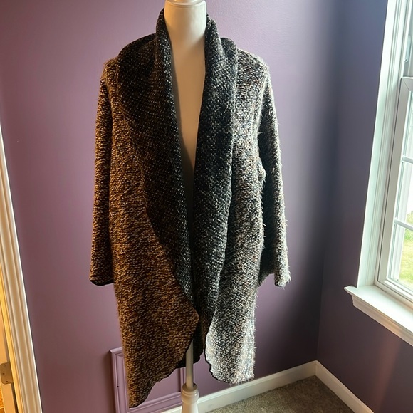 Bryn walker Castagna wrap coat cardigan grey black pockets size medium sweater - Picture 2 of 9